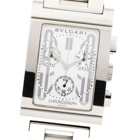 BVLGARI Rettangolo RTC49S Chronograph Date white Dial Quartz Men's Watch_880762